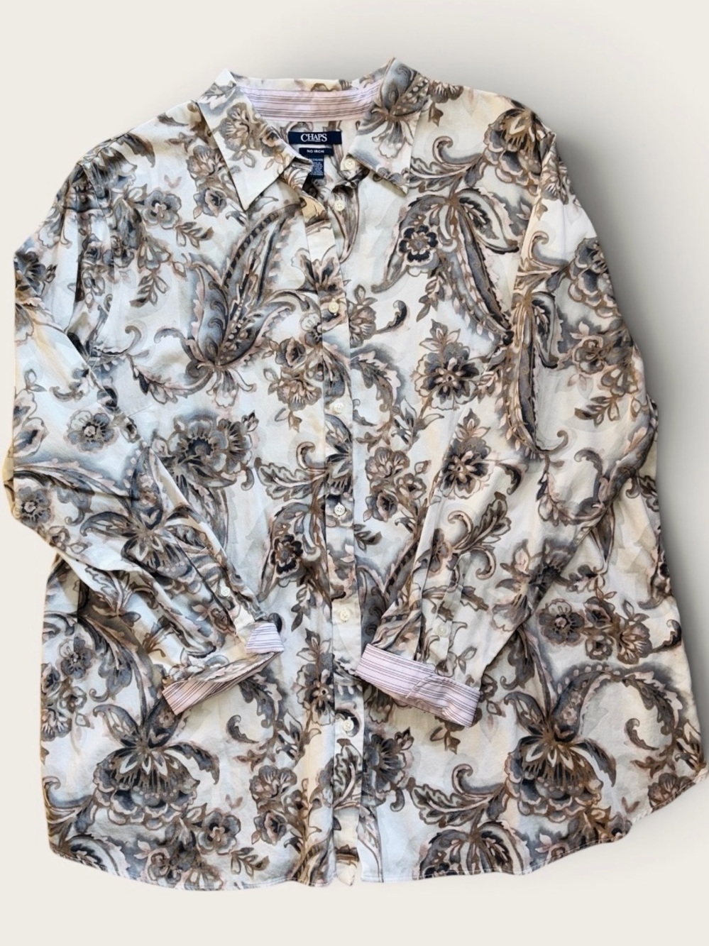 Chaps Women’s 2X 20W Floral Paisley Button Front Shirt 100% Cotton Cottagecore